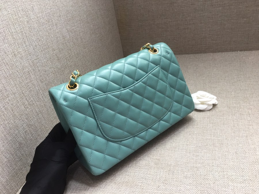 Medium Classic Flap Lambskin Bag AO1112 Peacock Blue/Gold